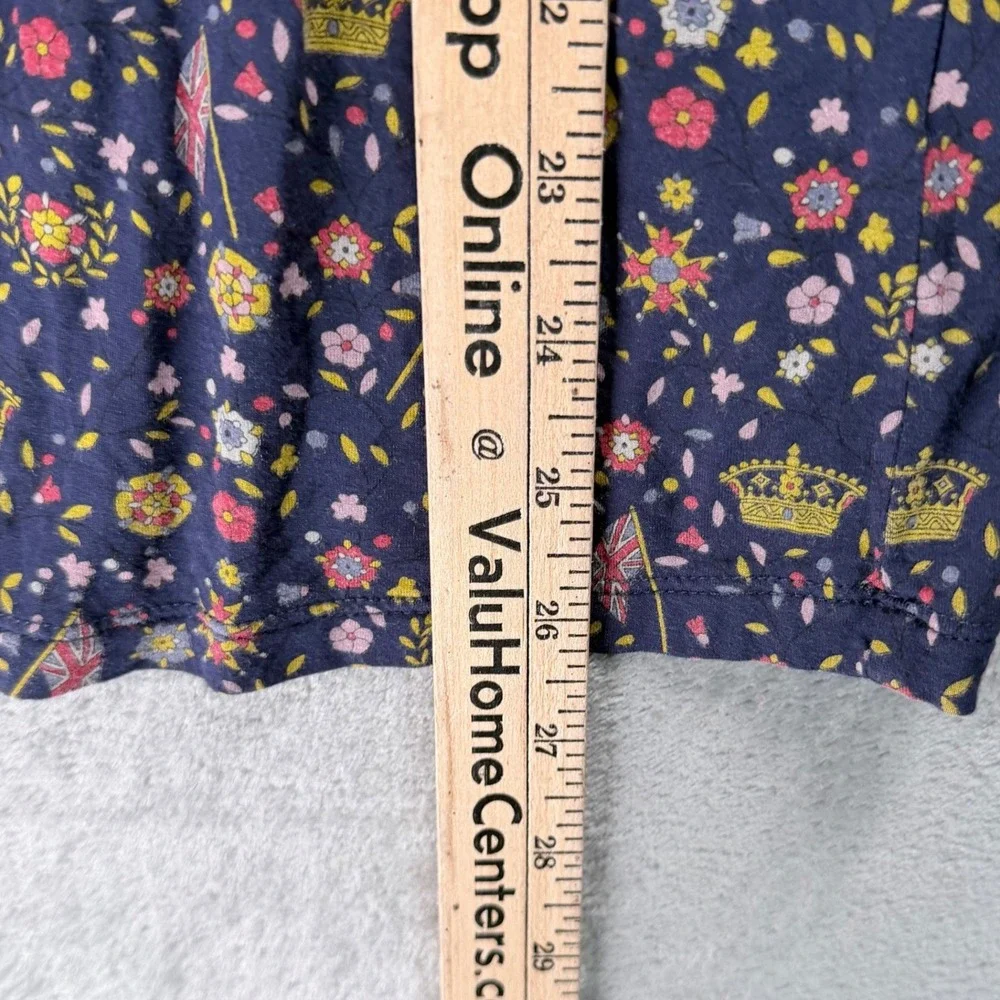 Boden Catriona Ruffle Keyhole Top French Navy Ditsy Floral Long Sleeve Crown